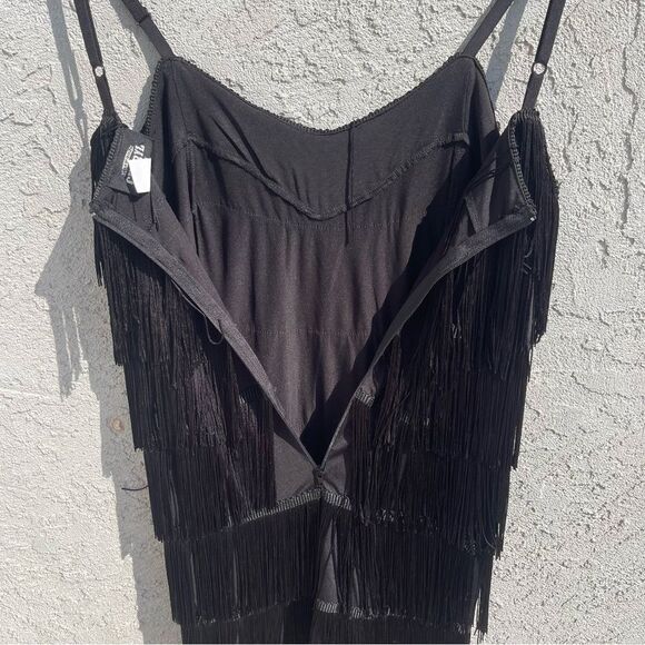Mini Dress SZ SM All-Over Fringe Black - Flapper 1920s Gatsby Burlesque Art Deco - Picture 5 of 8